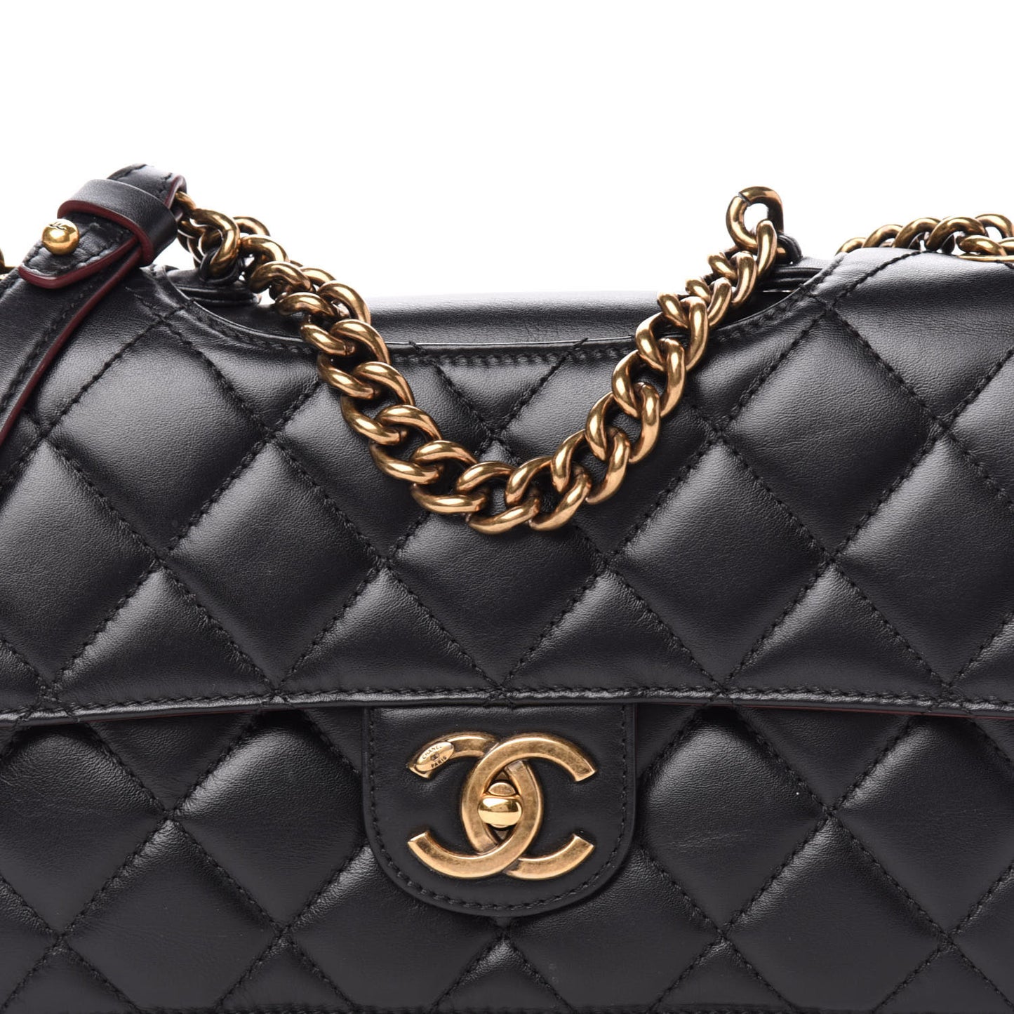 Glazed Calfskin Quilted Medium Perfect Edge Flap Black