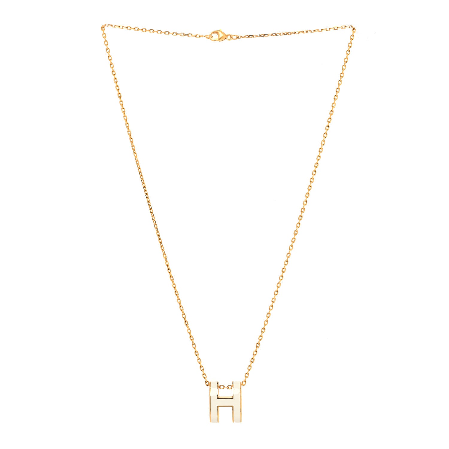 Hermes Lacquered Gold Pop H Pendant Necklace White 3 of 5