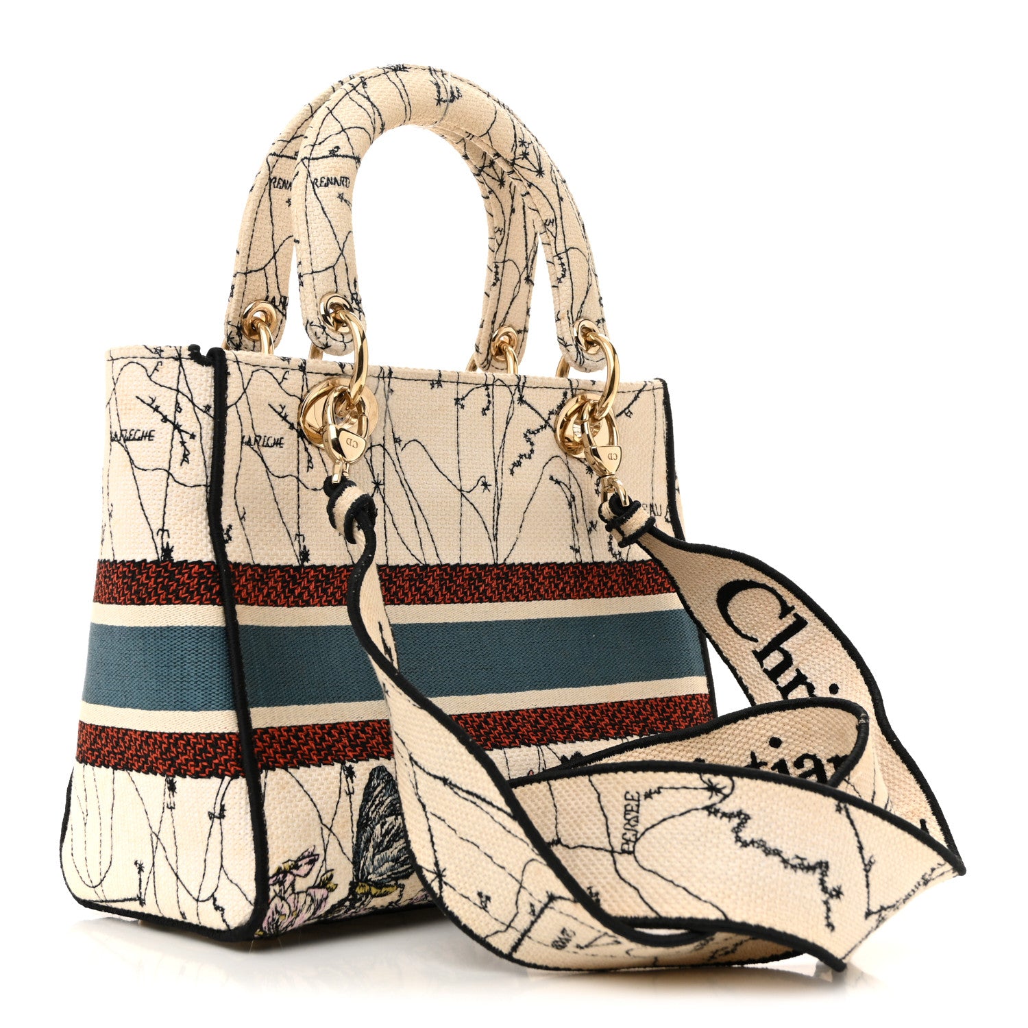 Christian Dior Canvas Constellation Embroidered Medium Lady D-Lite Latte Multicolor 3 of 14