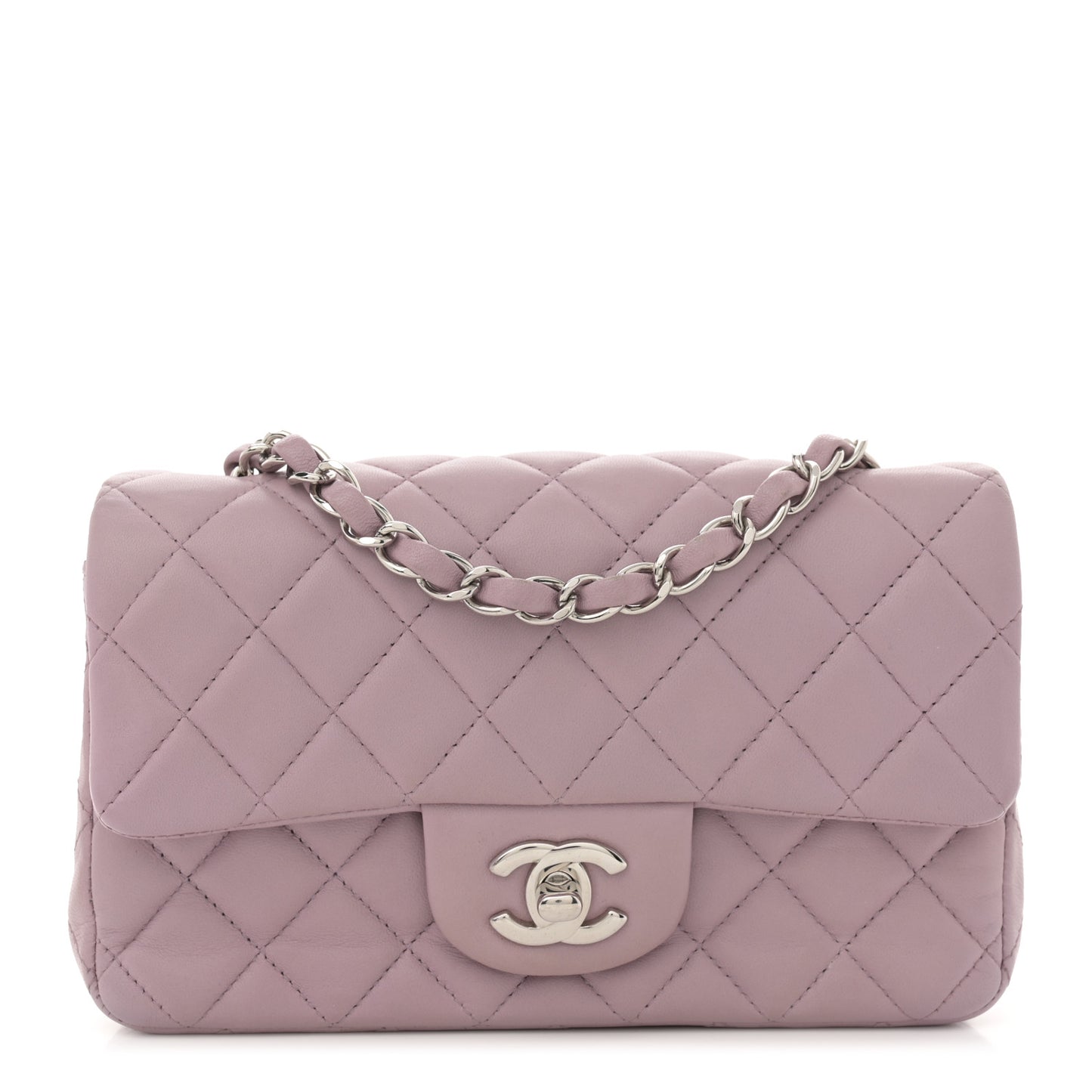 Lambskin Quilted Mini Rectangular Flap Light Purple