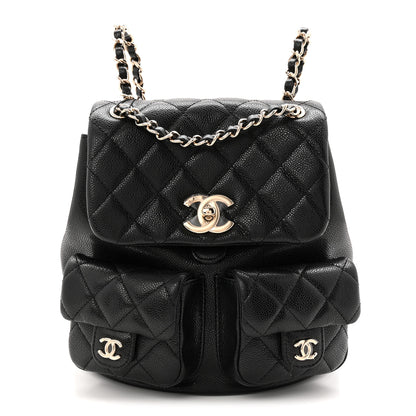 Chanel Shiny Caviar Quilted Medium Duma Pockets Drawstring Backpack Black 1 of 10