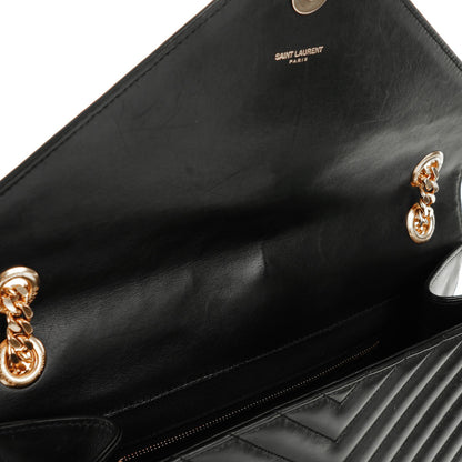 Saint Laurent Smooth Calfskin Matelasse Chevron Large Monogram Satchel Black 12 of 12