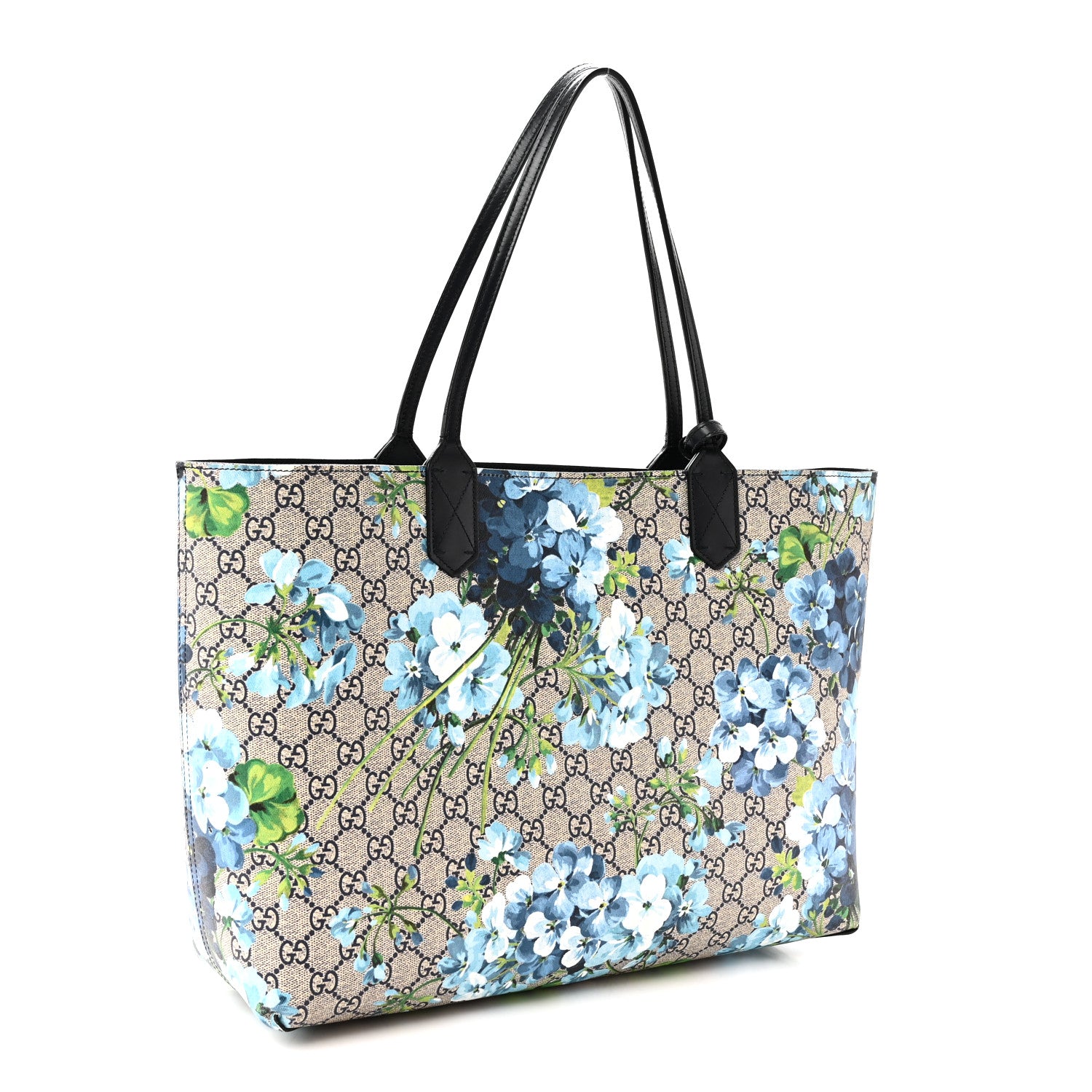 Gucci GG Supreme Monogram Blooms Medium Reversible Tote Beige Blue Navy 4 of 15