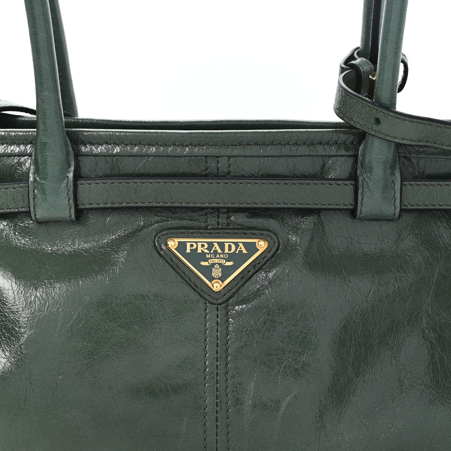 Prada Glossy Calfskin Triangle Medium Bonnie Shoulder Bag Salvia 7 of 9