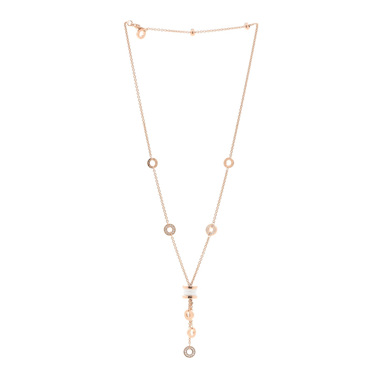 18K Rose Gold Diamond White Ceramic B.Zero1 Necklace