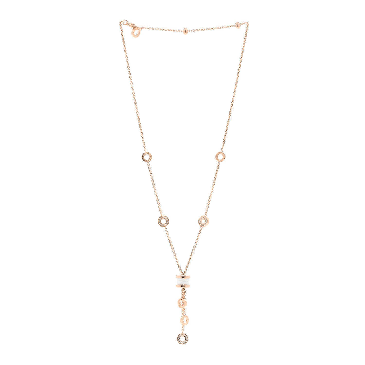 Bulgari 18K Rose Gold Diamond White Ceramic B.Zero1 Necklace 3 of 4