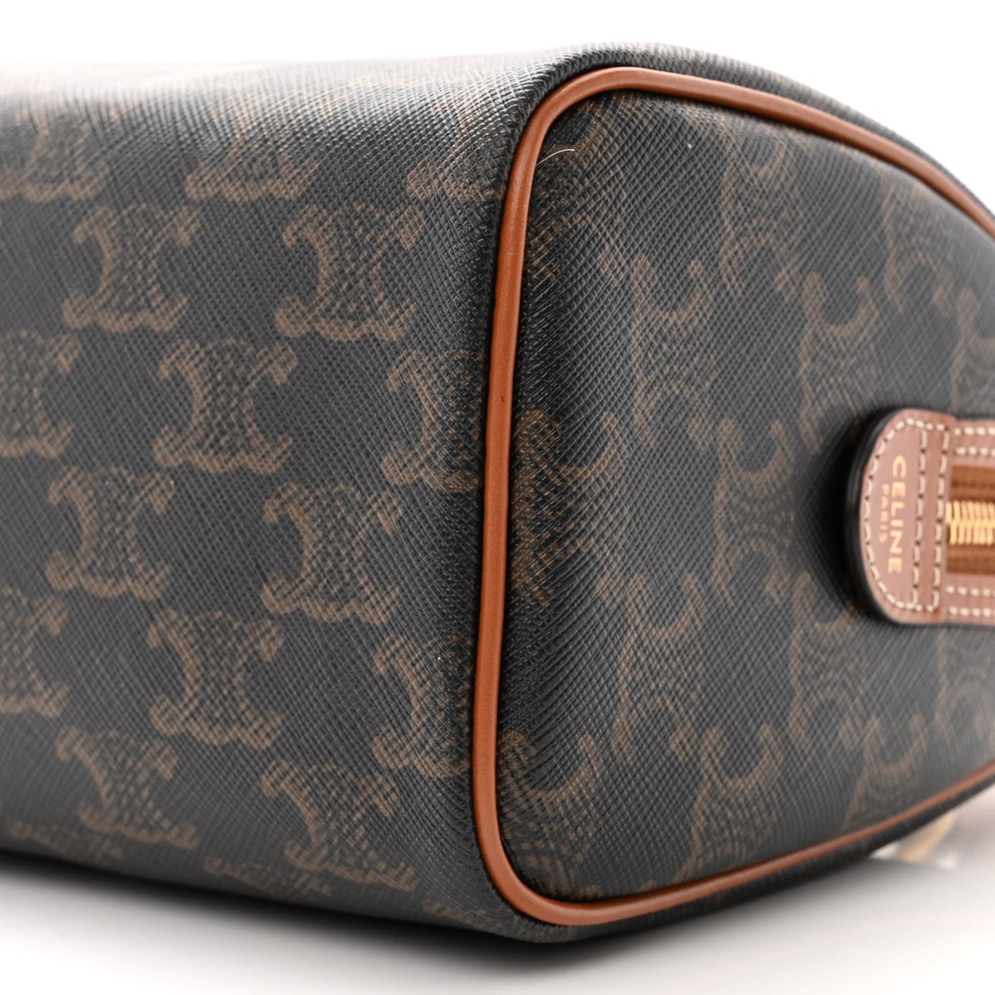 Triomphe Canvas Calfskin Small Boston Bag Tan