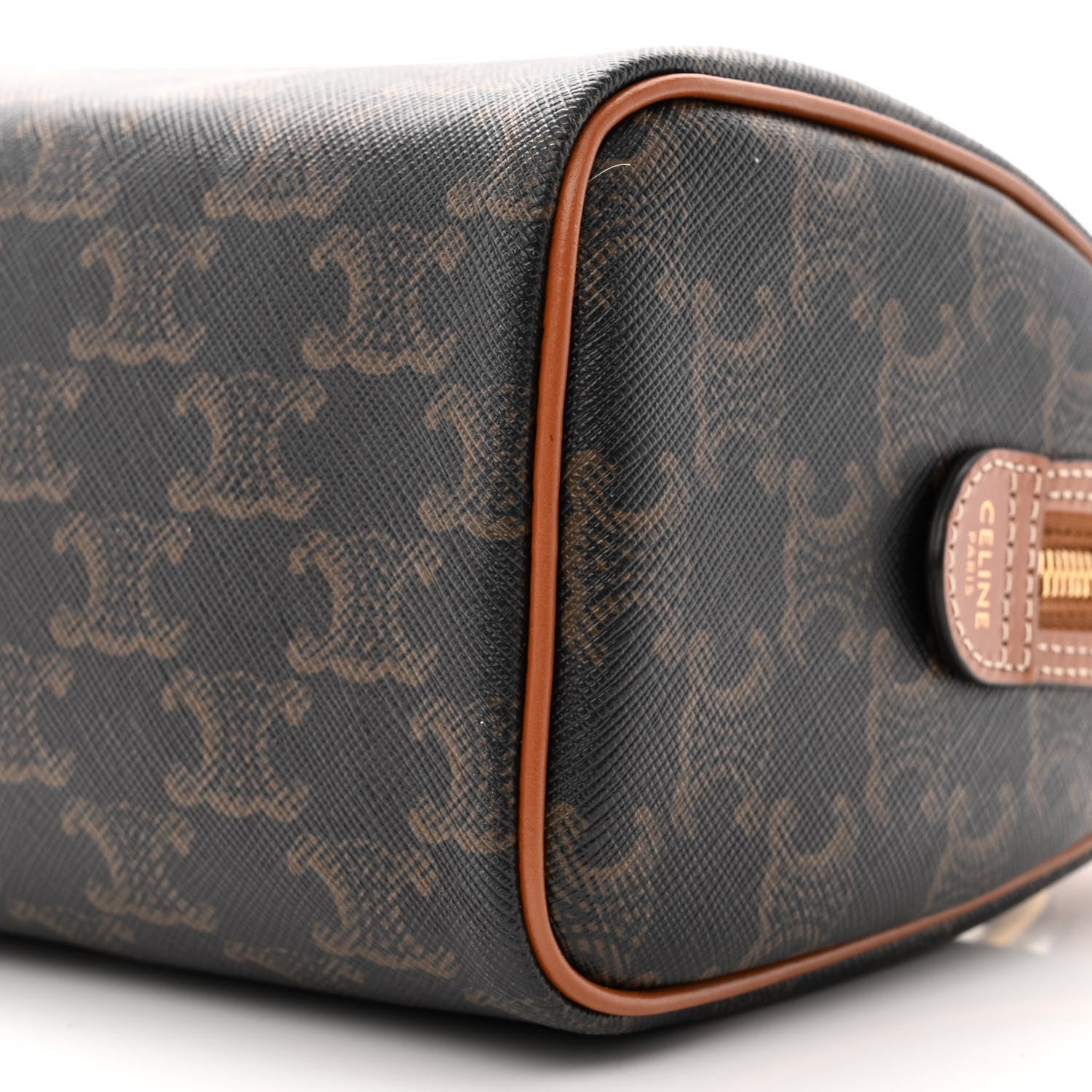 Celine Triomphe Canvas Calfskin Small Boston Bag Tan 11 of 12