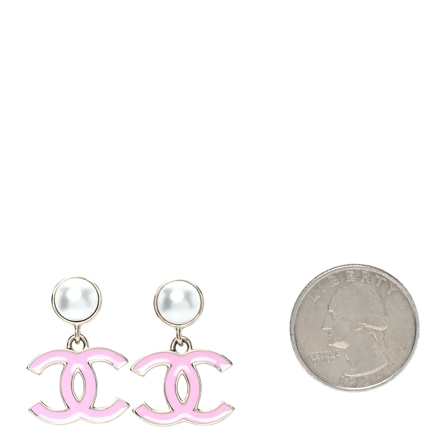 Chanel Pearl Enamel CC Drop Earrings Pink 2 of 5