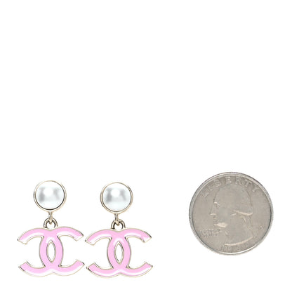 Chanel Pearl Enamel CC Drop Earrings Pink 2 of 5