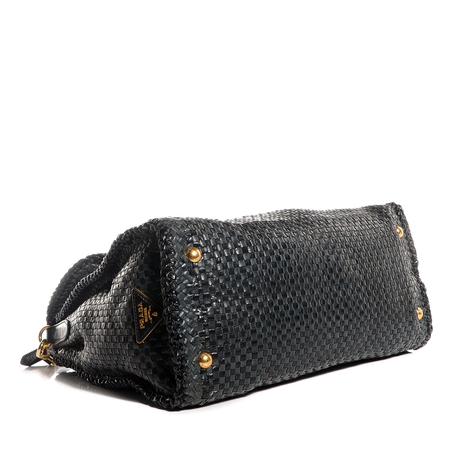 Prada Goatskin Woven Top Handle Satchel Baltico Black 4 of 10