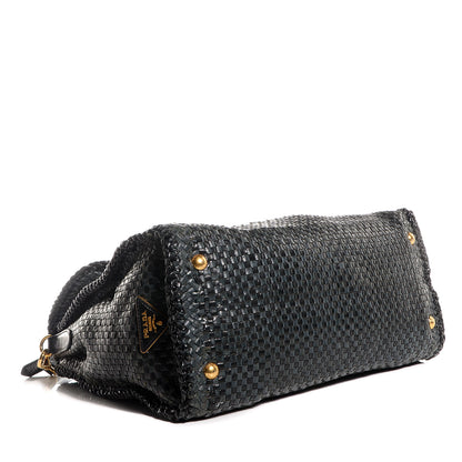Prada Goatskin Woven Top Handle Satchel Baltico Black 4 of 10