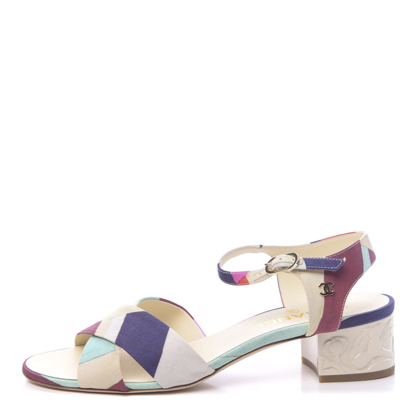 Fabric Camellia Embossed Sandals 38.5 Multicolor