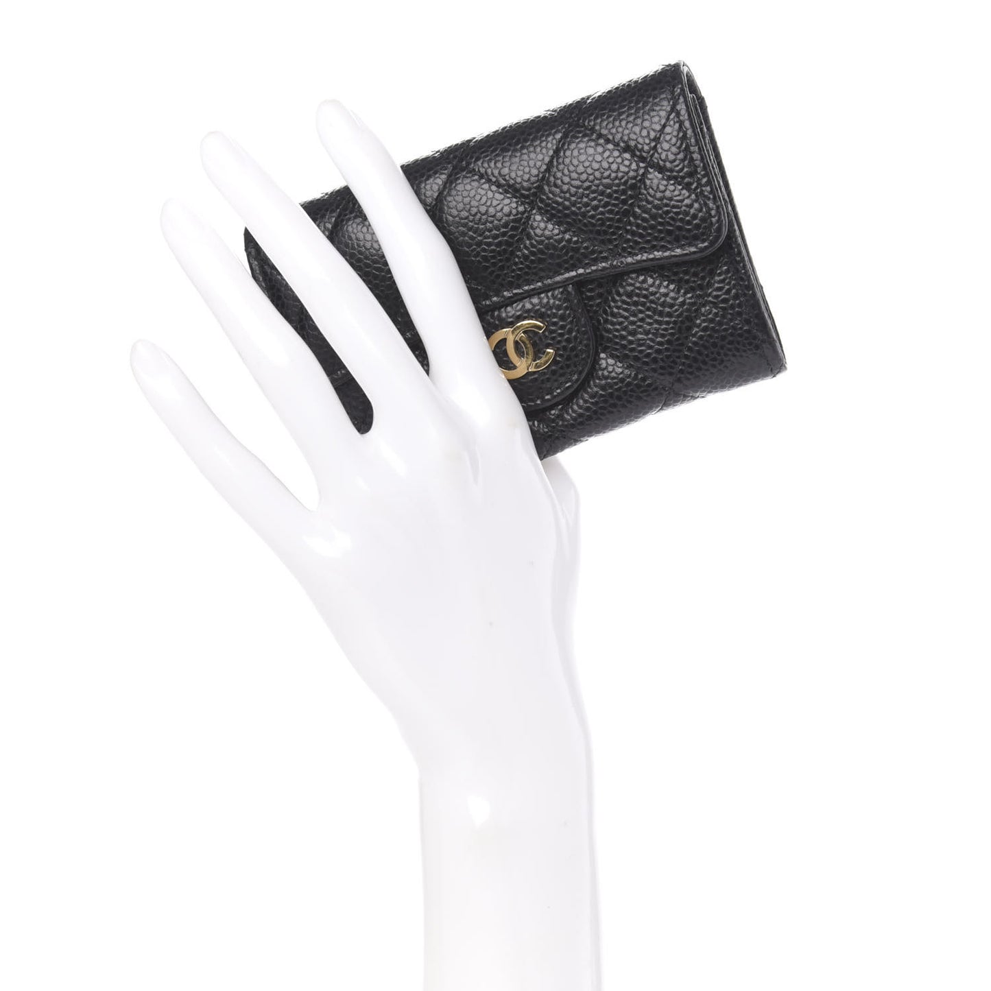 Caviar Quilted Flap Card Holder Black