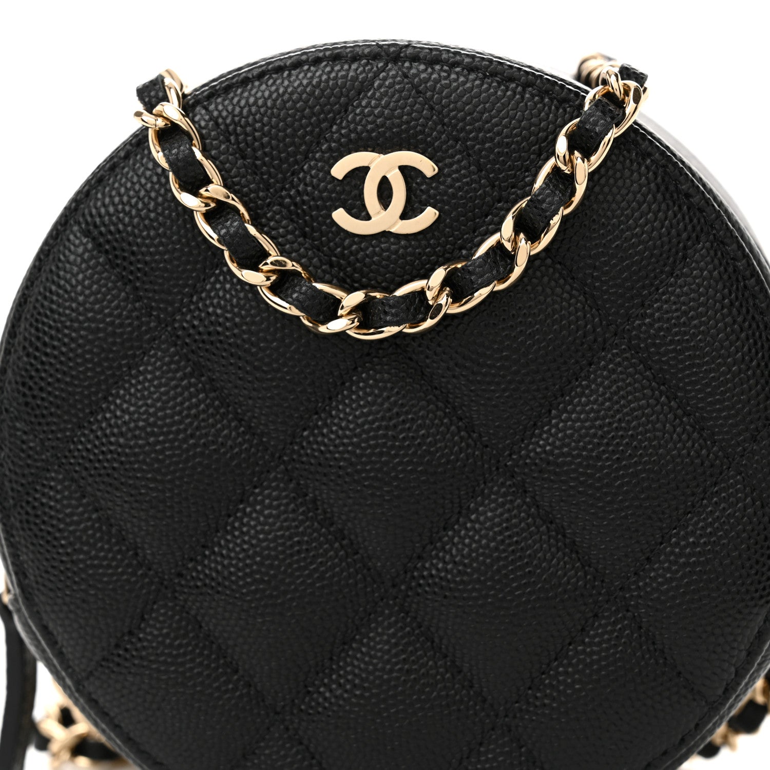 Chanel Caviar Quilted Round Clutch With Chain  Black 8 of 11