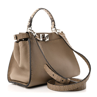Fendi Cuoio Romano Snakeskin Selleria Mini Peekaboo Iconic Satchel Roccia Corda 3 of 10