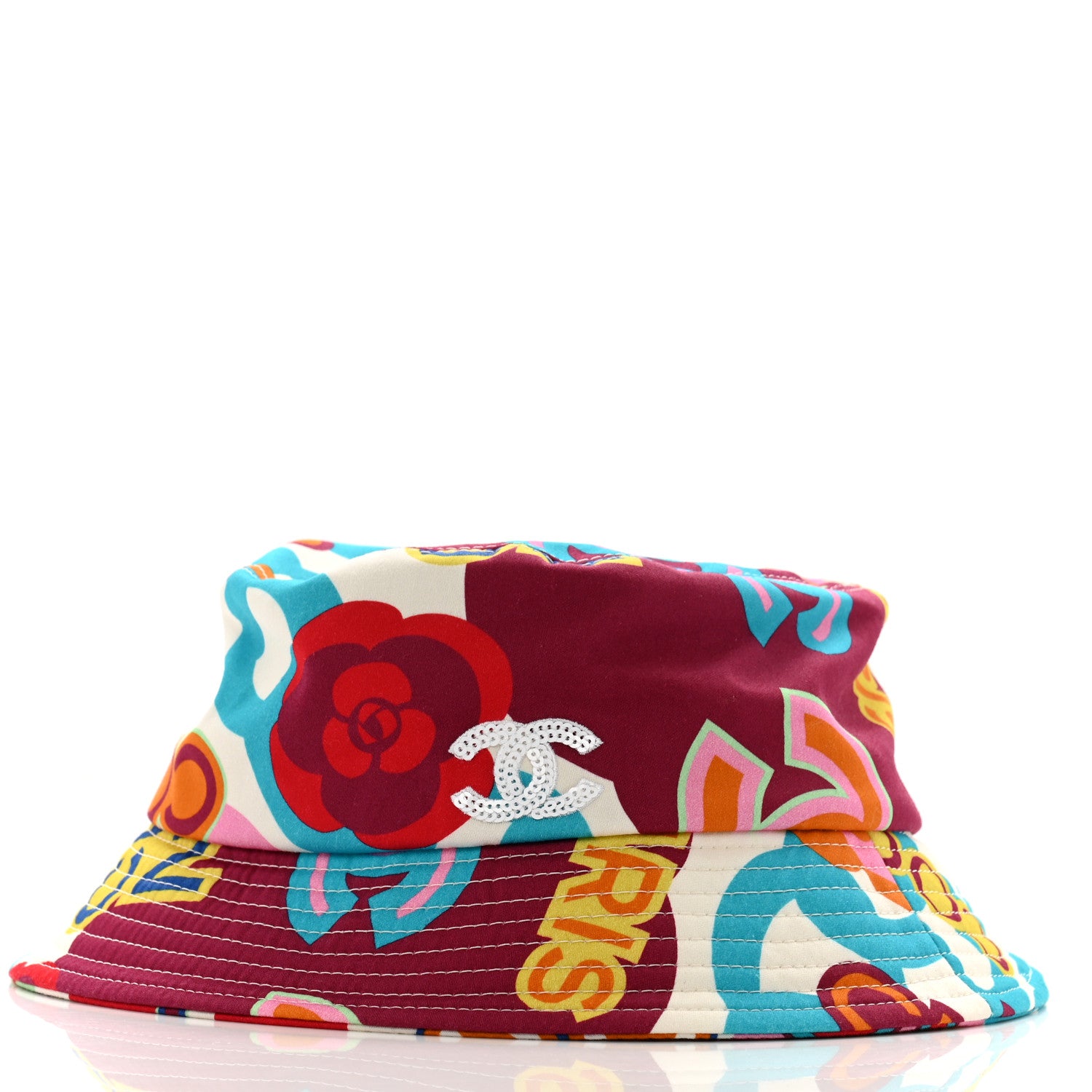 Chanel Cotton Cloche Bucket Hat L Pink Red White Turquoise 3 of 9