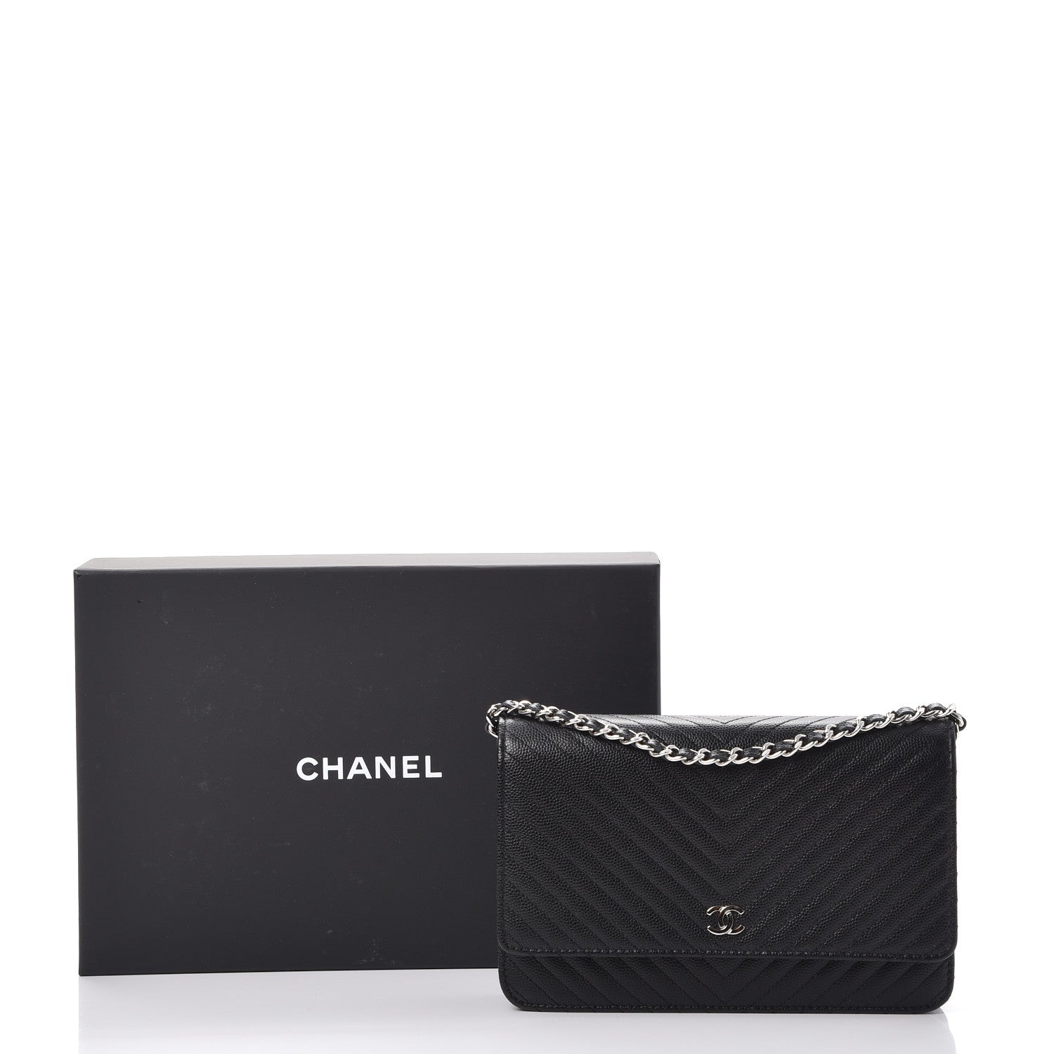 Chanel Caviar Chevron Quilted Wallet On Chain WOC Black 9 of 9