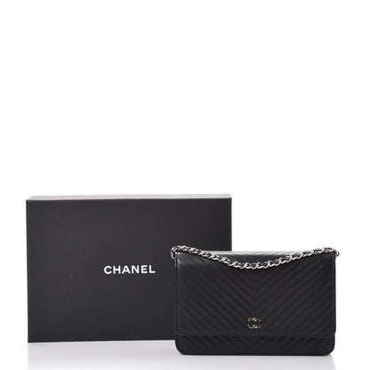Chanel Caviar Chevron Quilted Wallet On Chain WOC Black 9 of 9