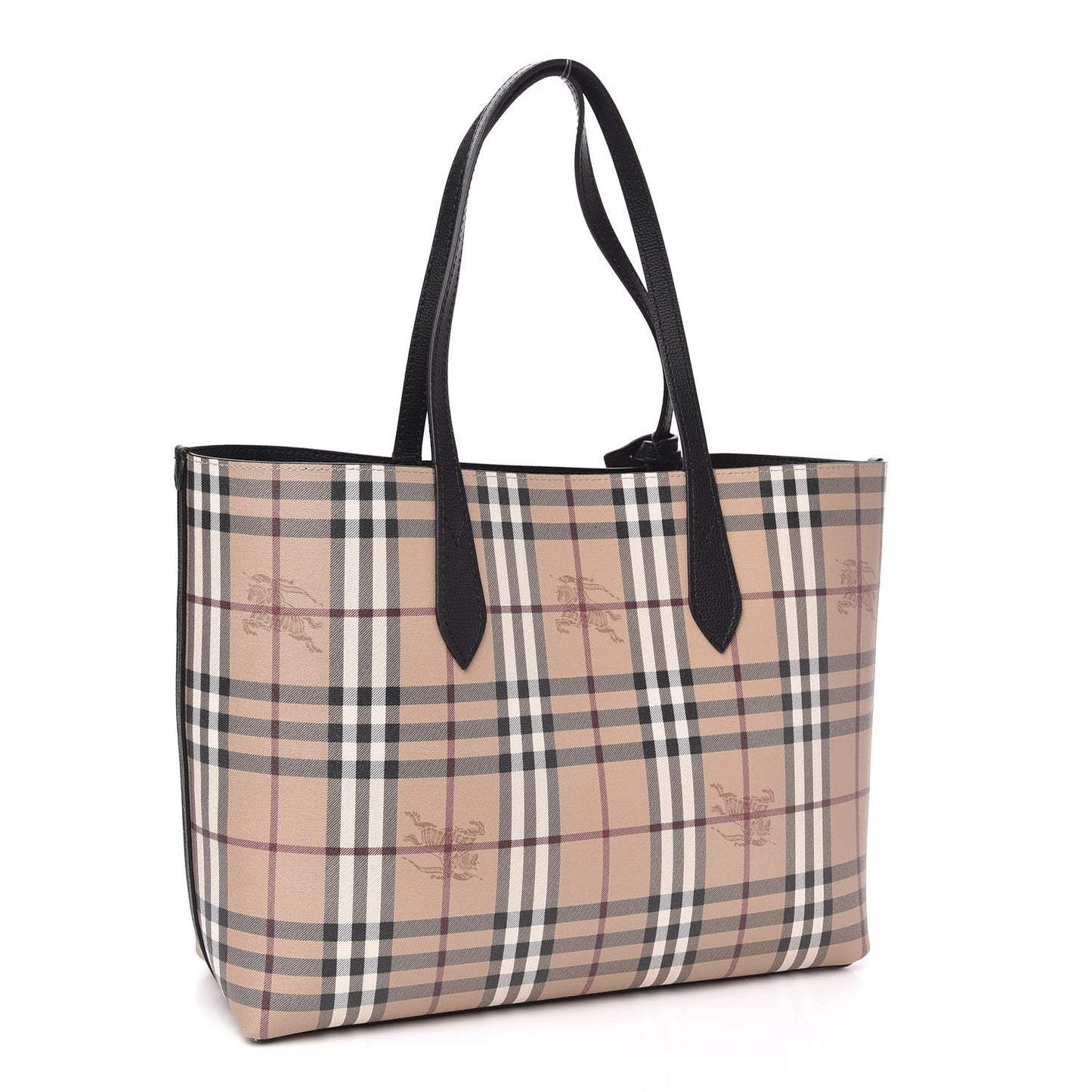 Grainy Calfskin Haymarket Check Medium Reversible Tote Black