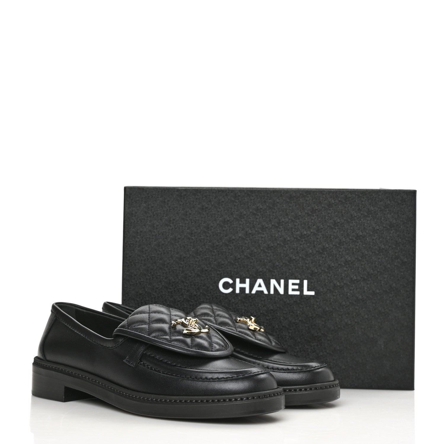Chanel Lambskin Quilted CC Turnlock Loafers 38 Black 9 of 9