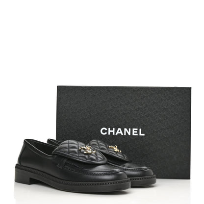 Chanel Lambskin Quilted CC Turnlock Loafers 38 Black 9 of 9