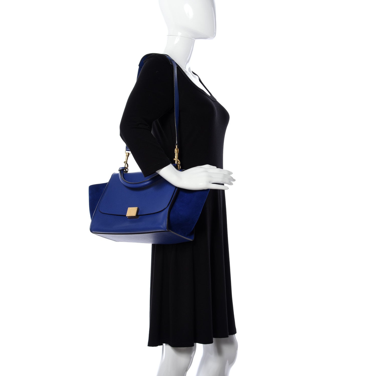 Celine Drummed Calfskin Suede Small Trapeze Indigo 2 of 10