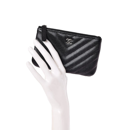 Chanel Metallic Caviar Chevron Quilted Small Cosmetic Case Black 2 of 8