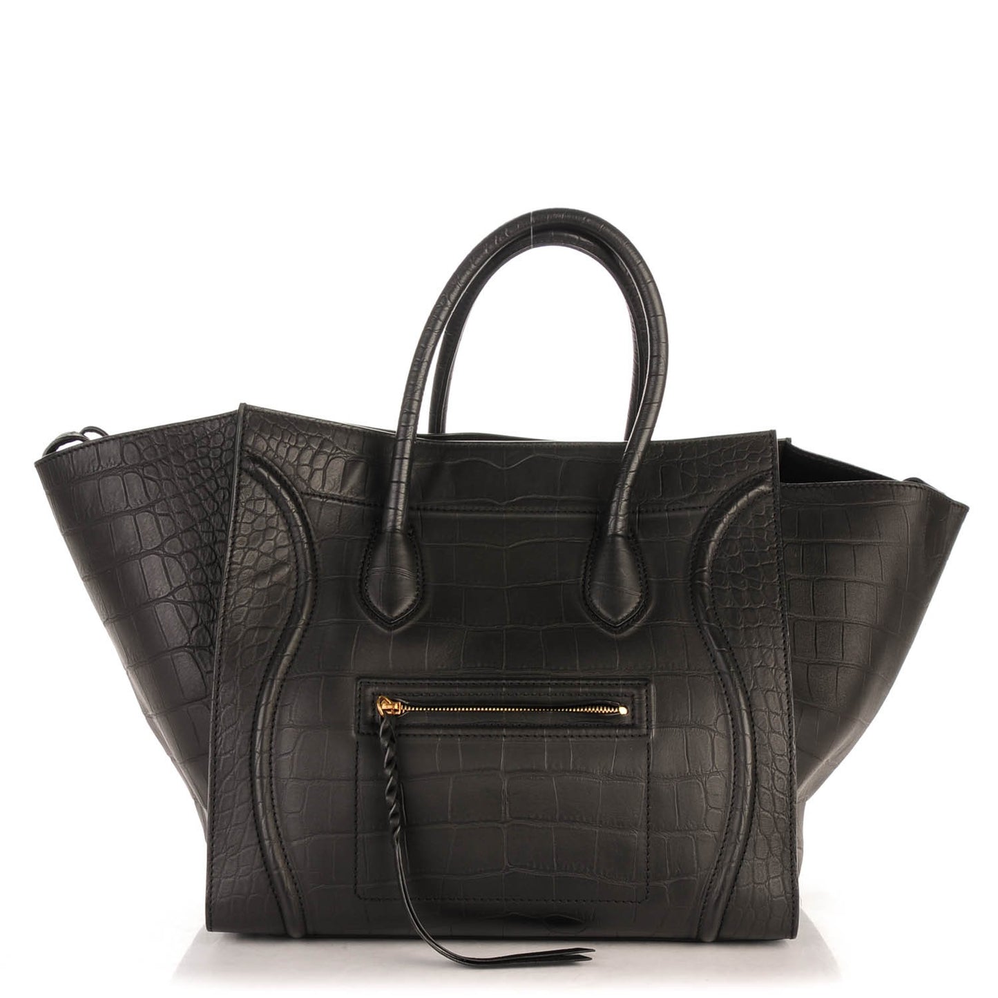 Crocodile Embossed Calfskin Large Phantom Luggage Black