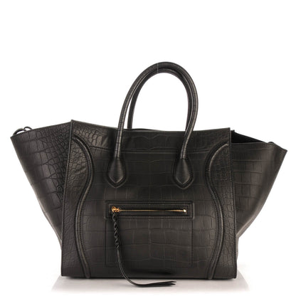 Celine Crocodile Embossed Calfskin Large Phantom Luggage Black 1 of 7