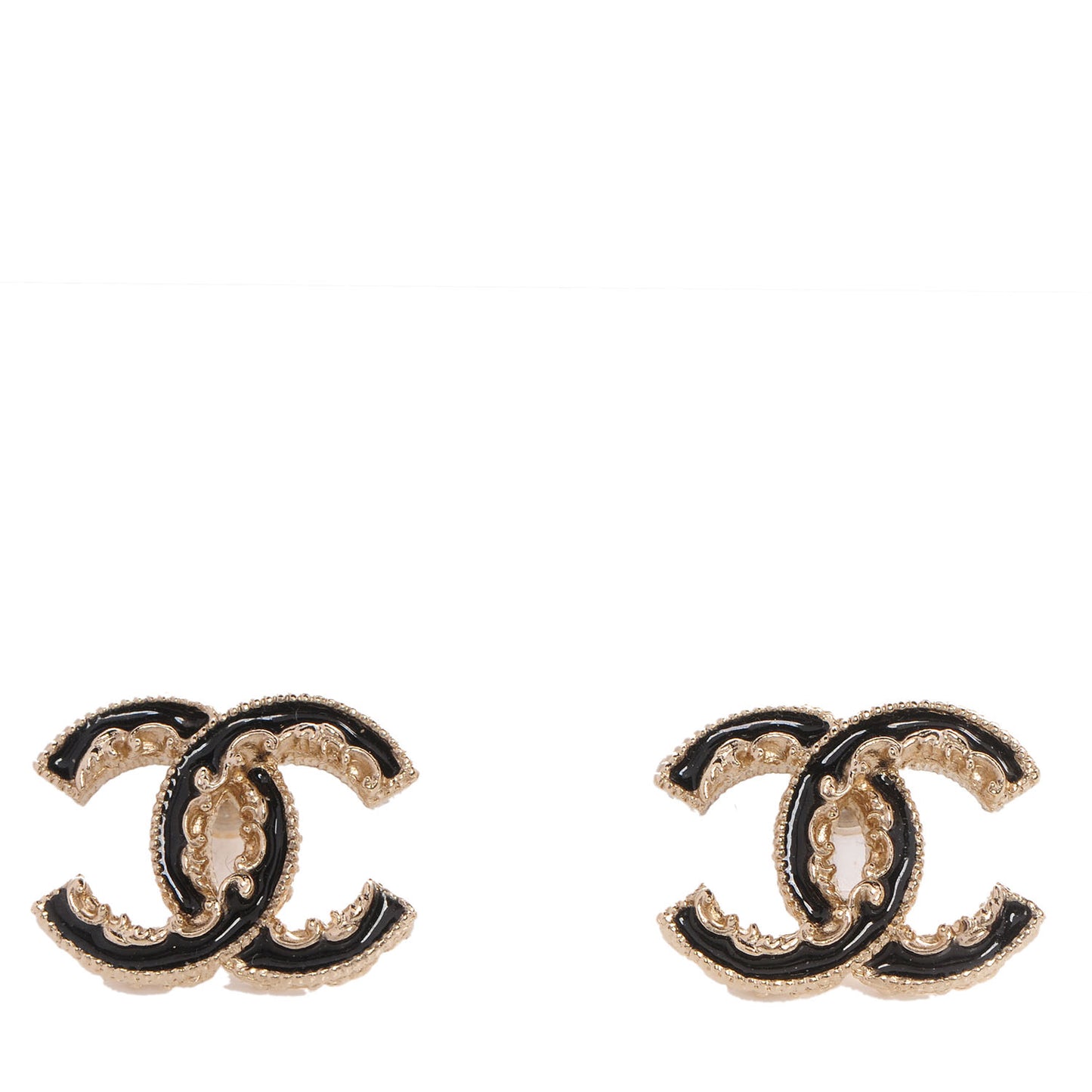Enamel CC Baroque Earrings Black Gold