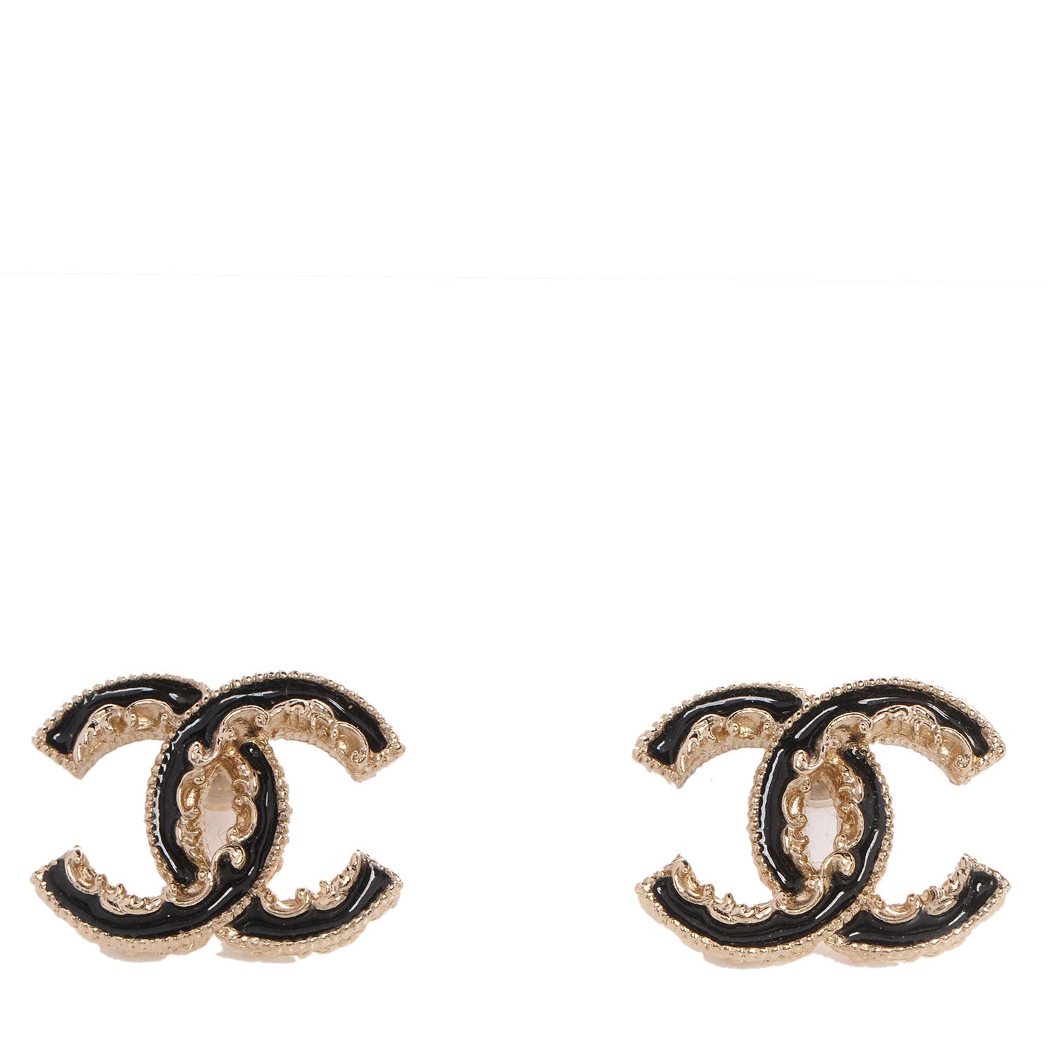 Chanel Enamel CC Baroque Earrings Black Gold 1 of 5