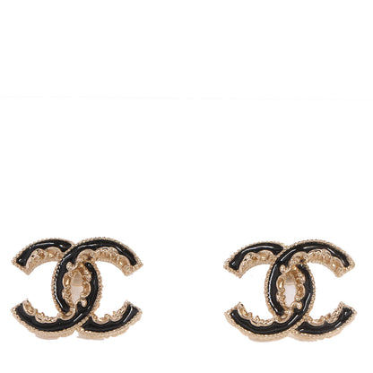 Chanel Enamel CC Baroque Earrings Black Gold 1 of 5
