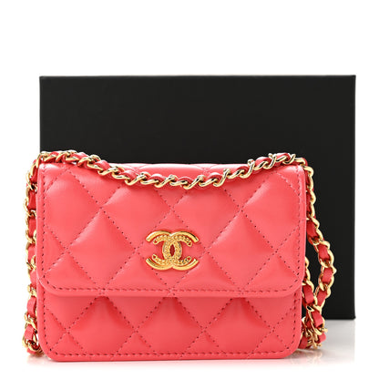 Chanel Shiny Lambskin Quilted Card Holder On Chain Pink 12 of 12