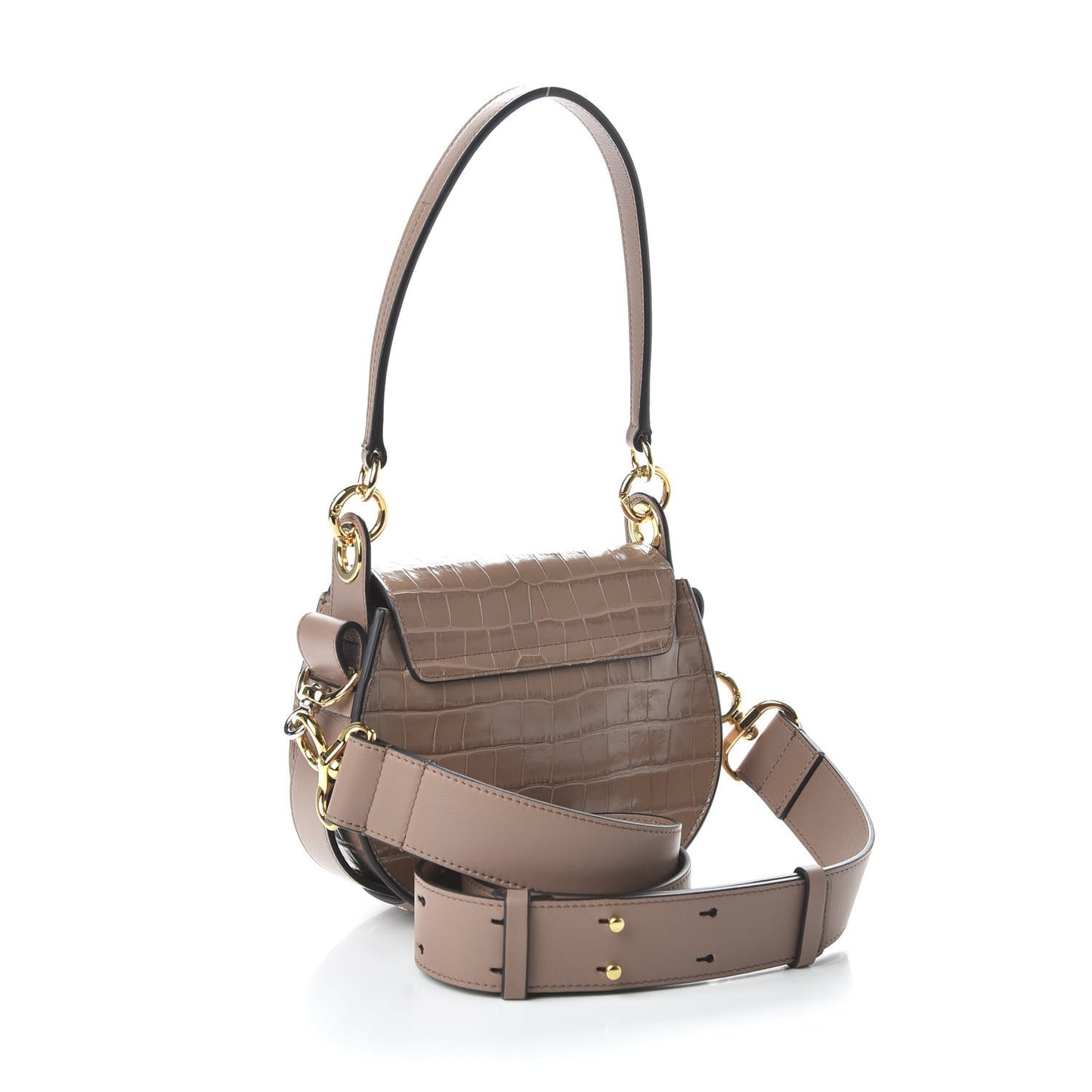 Calfskin Crocodile Embossed Small Tess Bag Woodrose