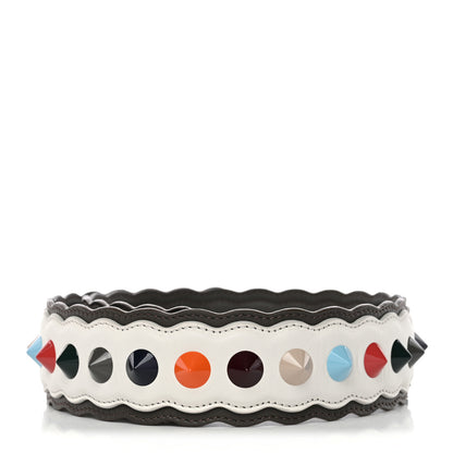 Fendi Vitello Dolce Bi-Color Scalloped Spike Studded Strap You White Ice Carbone Multicolor 2 of 3