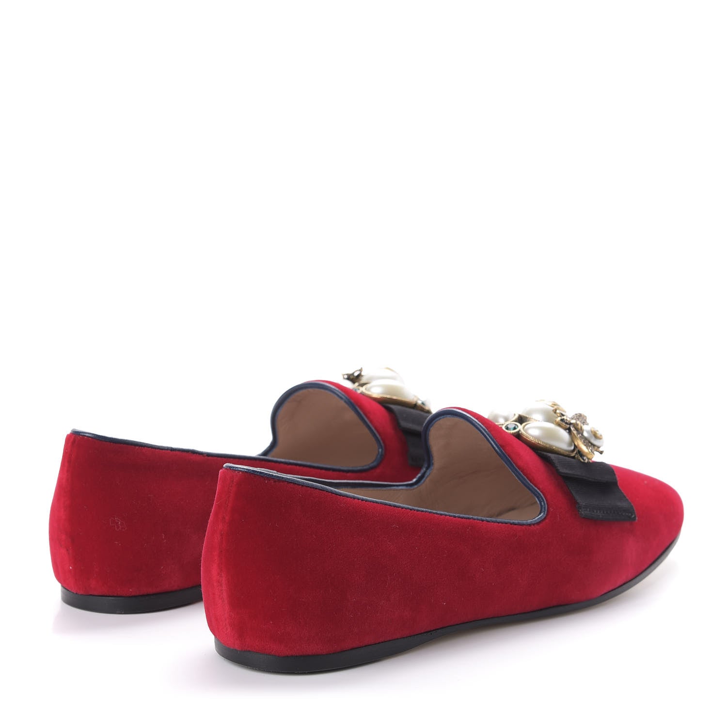 Gucci Velvet Etoile Pearl Embellished Loafers 37 Red 4 of 10
