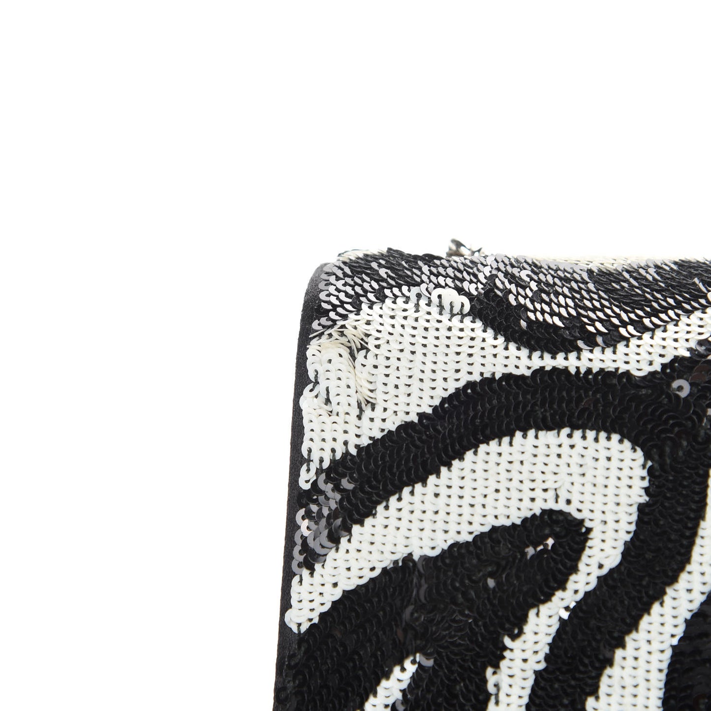 Satin Sequin Zebra Small Monogram Kate Tassel Satchel Black White