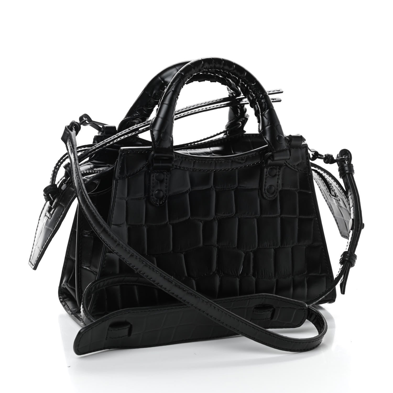 Balenciaga Semi Shiny Calfskin Crocodile Embossed Neo Classic Black Hardware Mini City Black 3 of 10