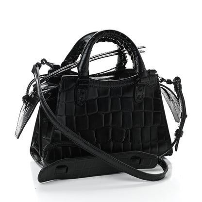 Balenciaga Semi Shiny Calfskin Crocodile Embossed Neo Classic Black Hardware Mini City Black 3 of 10