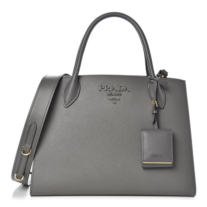 Prada Saffiano Cuir Calfskin Large Monochrome Top Handle Tote Marmo 1 of 7