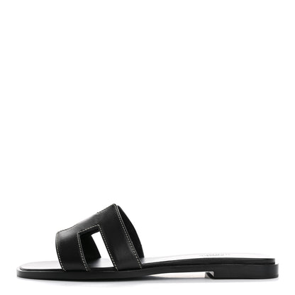 Hermes Box Calfskin Oran Sandals 38 Black 1 of 9