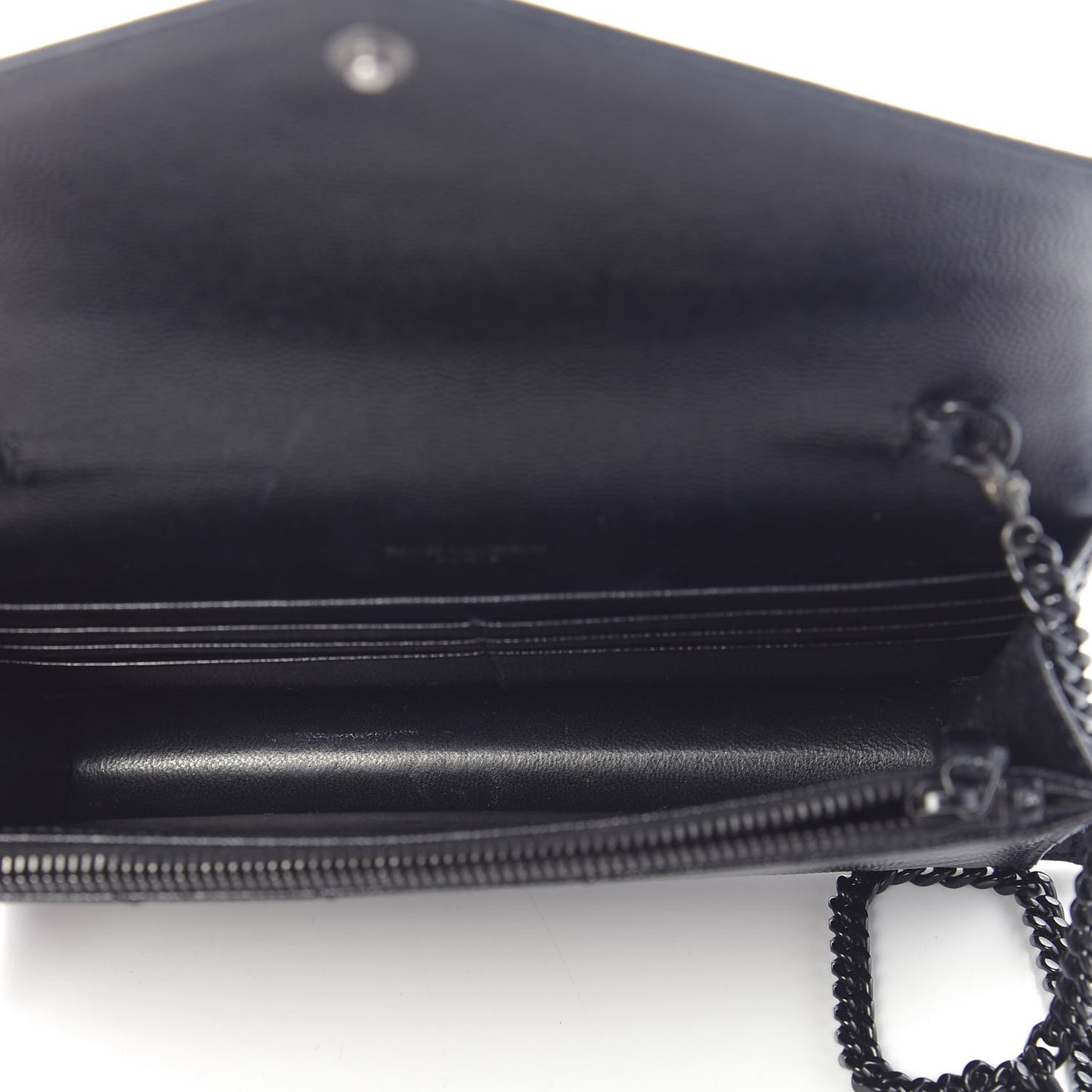 Grain De Poudre Matelasse Chevron Monogram Envelope Chain Wallet Black