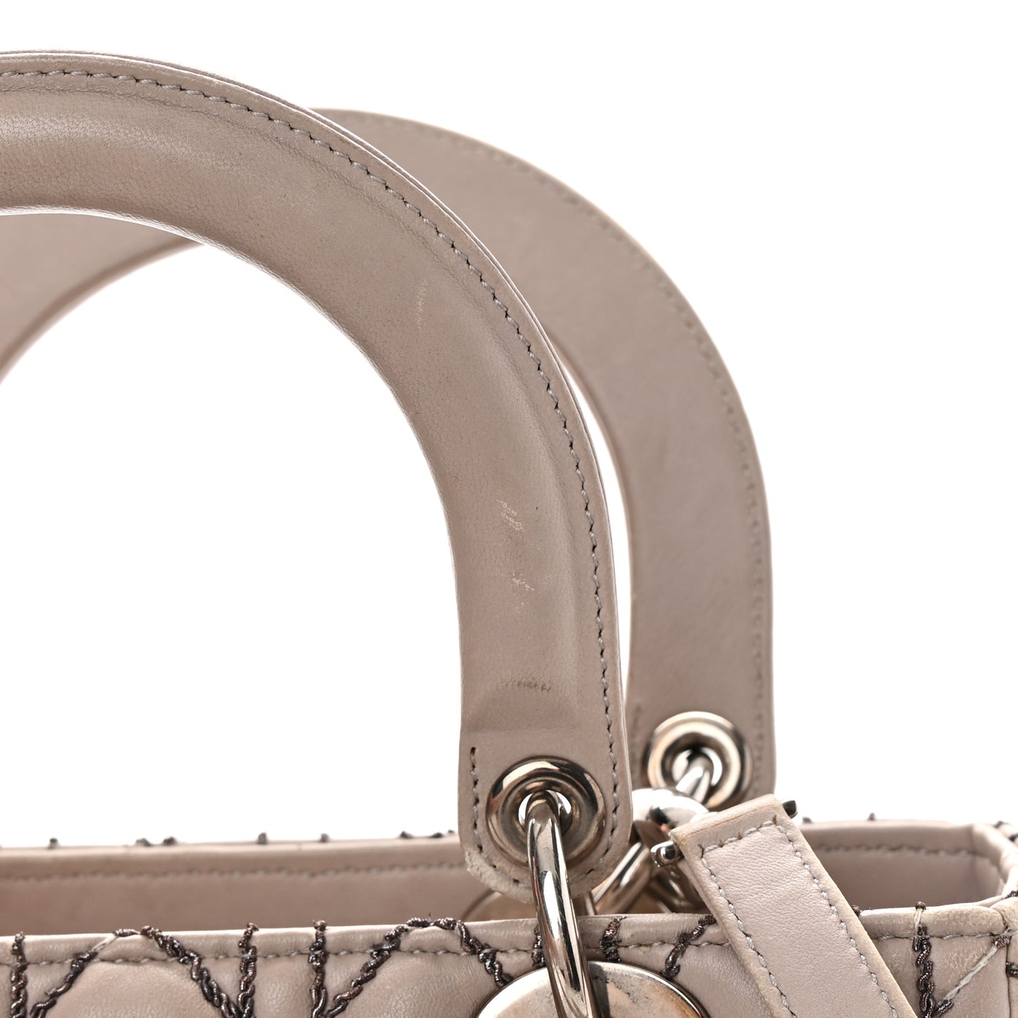 Lambskin Metallic Stitched Cannage Medium Lady Dior Grey Silver