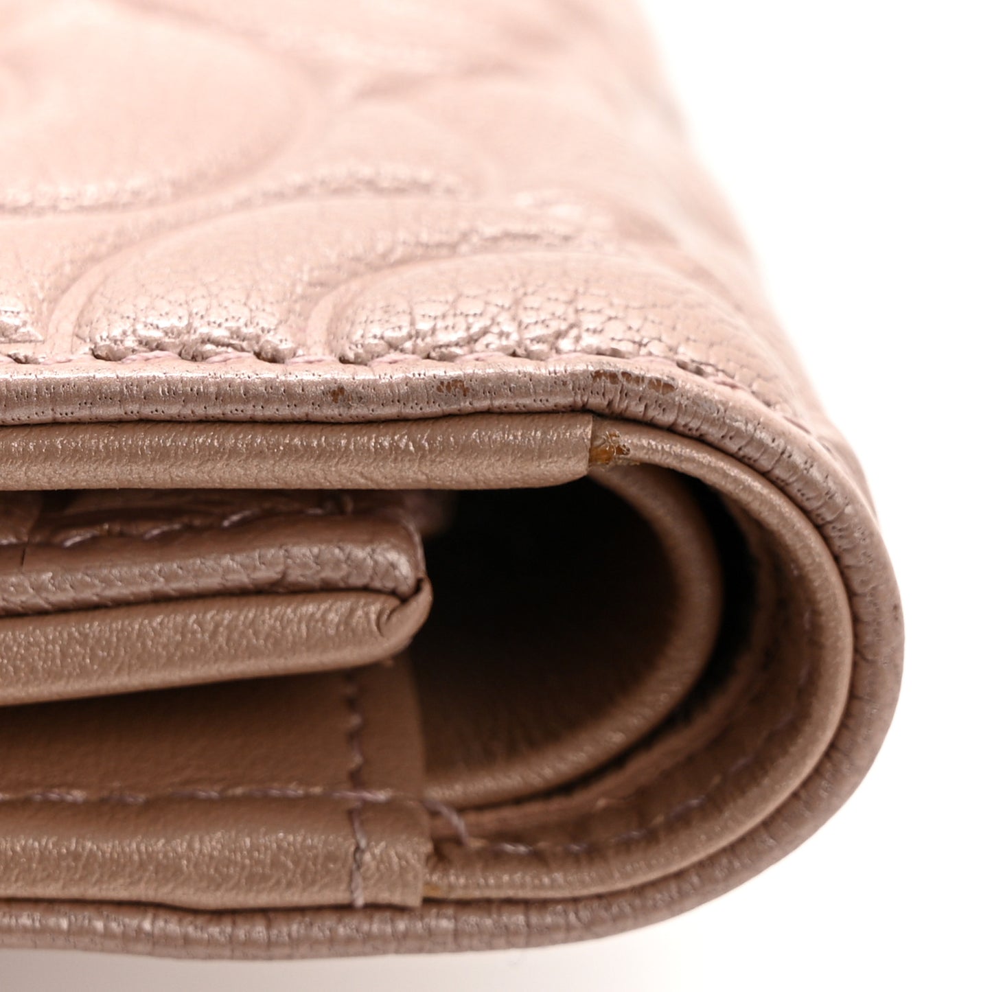 Goatskin Camellia Embossed Compact Wallet Pink