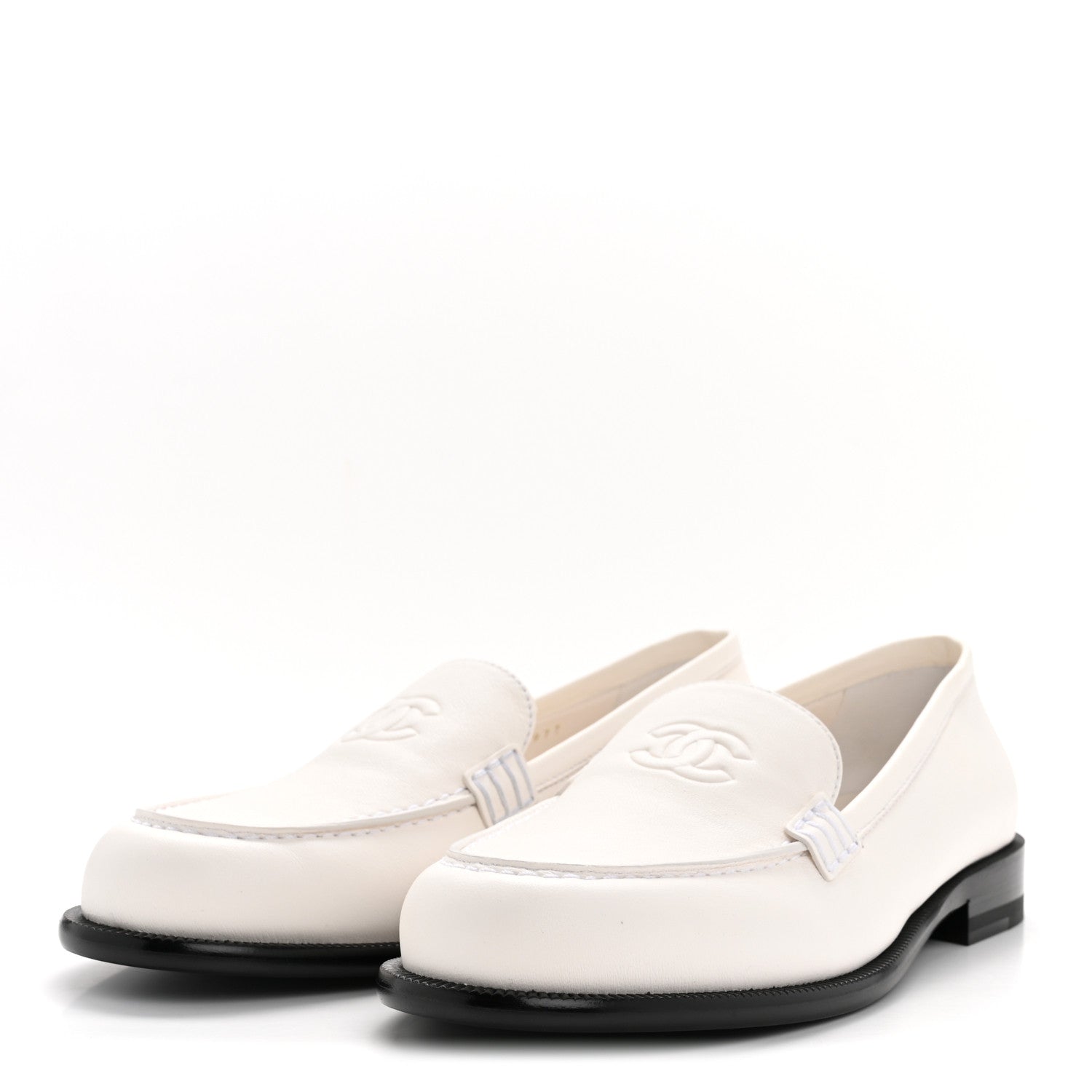 Chanel Lambskin CC Mocassin Loafers 38.5 White 8 of 18