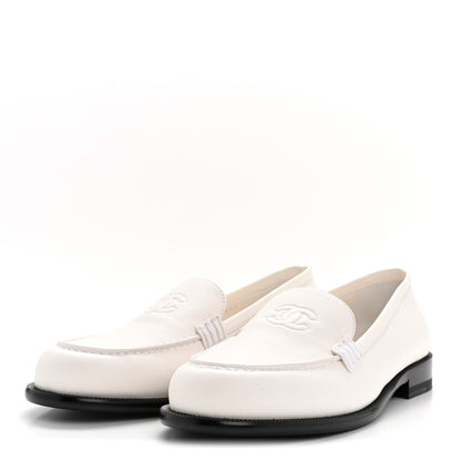 Chanel Lambskin CC Mocassin Loafers 38.5 White 8 of 18