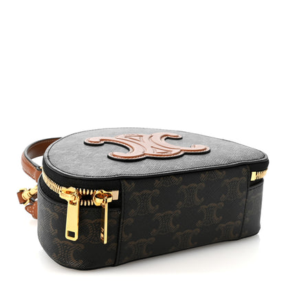 Celine Calfskin Triomphe Canvas Half Moon Case Tan 4 of 10