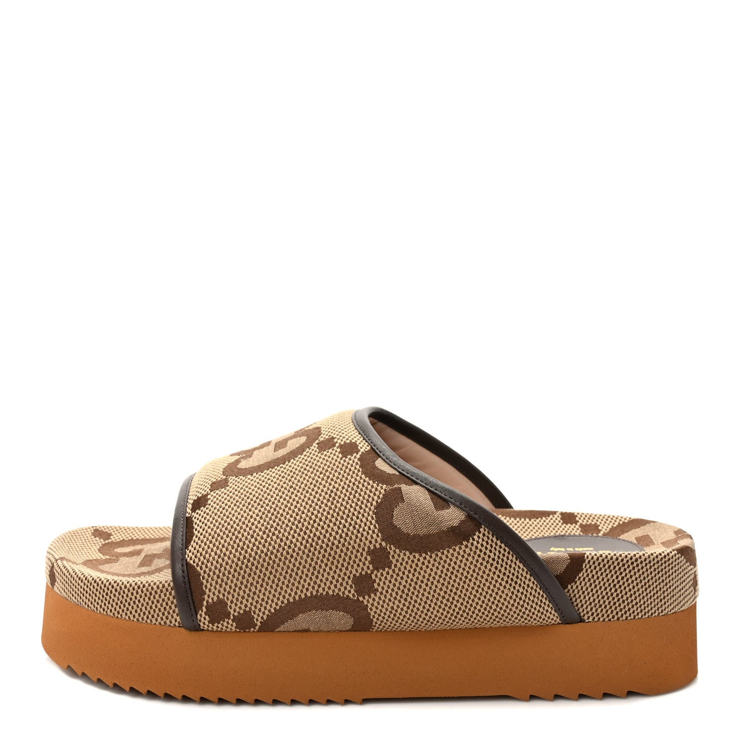 Gucci Monogram Jumbo GG Nappa Samoa Platform 40mm Slide Sandals 41 Camel Ebony New Acero 1 of 9