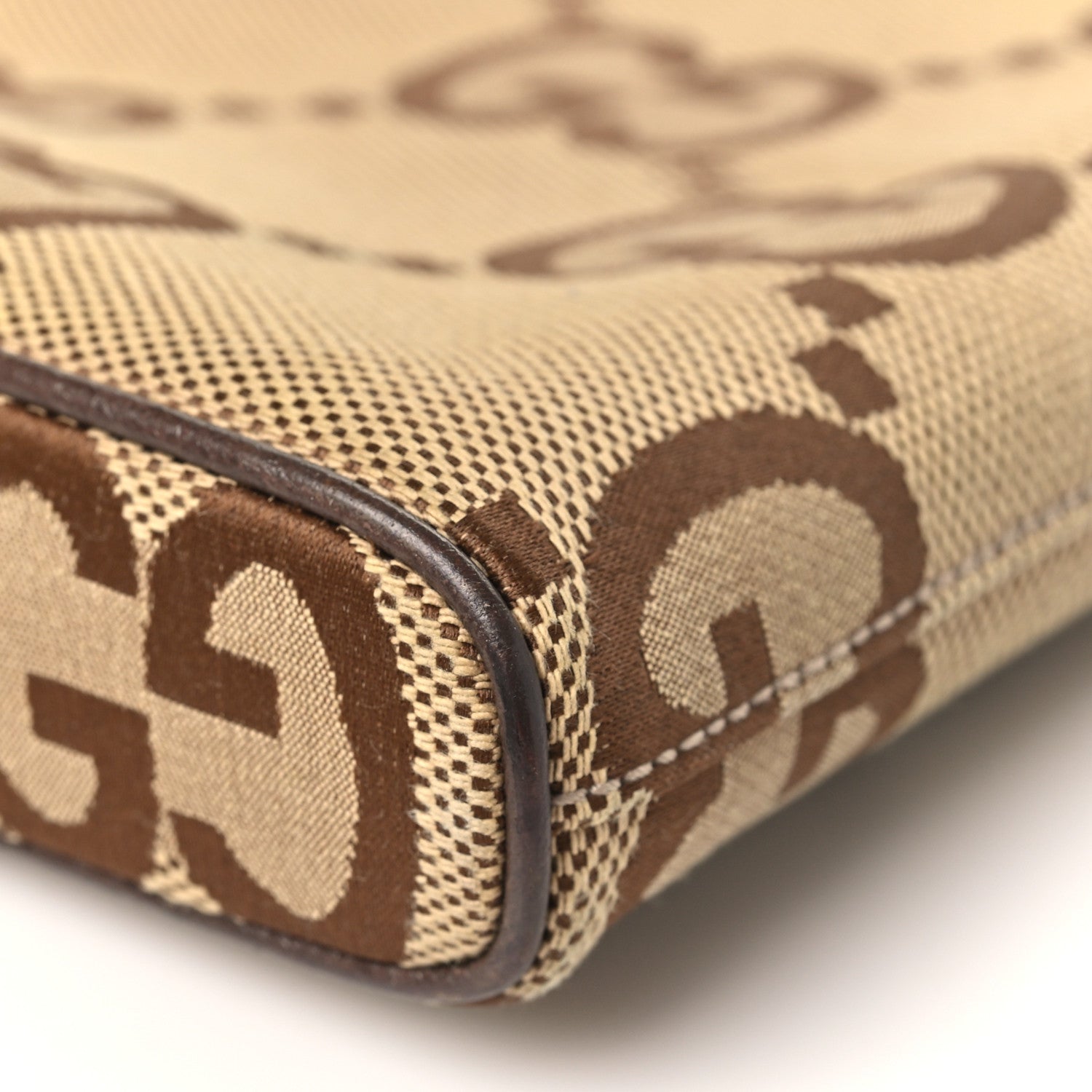 Gucci Monogram Jumbo GG Textured Dollar Calfskin Web Wristlet Messenger Bag Camel Ebony New Acero 9 of 9